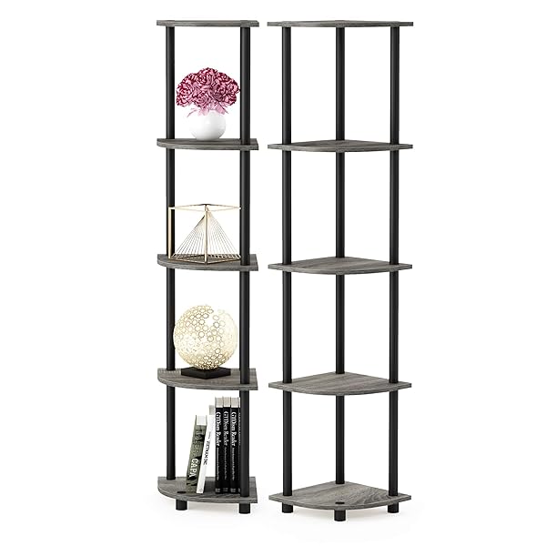 フリノ(Furinno) ターンNチューブ コーナーシェルフ 5段 フレンチオーク/ブラック 2個セット 【|OnederfulShop