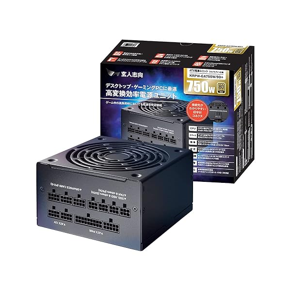 玄人志向 電源ユニット 750W ATX 電源 80 PLUS ゴールド PC電源 フルプラグイン セミファンレス KRP｜OnederfulShop 15,132円