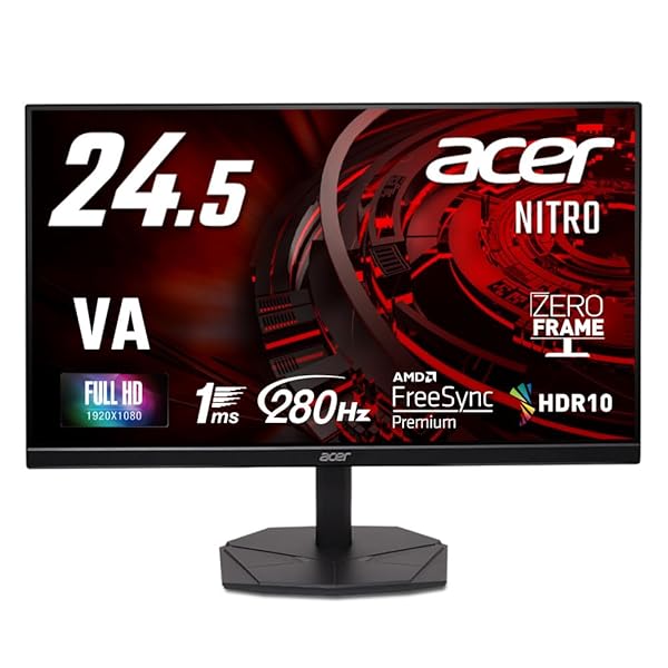 Acer ゲーミングモニター 24.5in VA 盛りだくさん固定ディスク 非光輝 280サイクル 1ms sRGB99% AMD FreeSync Premium HDR10 HDMI 2.0 Di