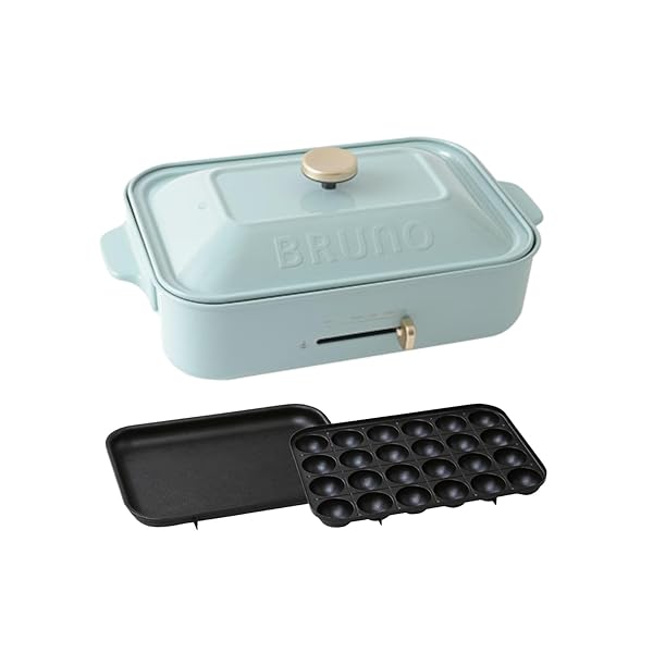 BRUNO 青碧ノ コンパクトホットプレート 本体 お皿2種(たこ焼き 水準) 青碧薄墨色 Blue