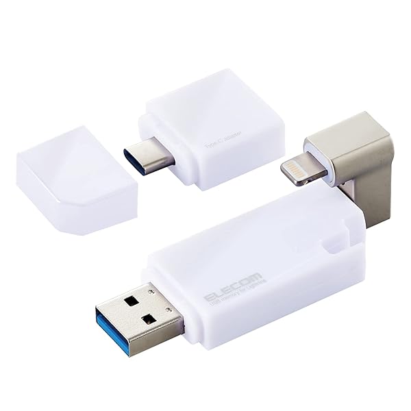 USB記憶装置 64GB iPhone/iPad相応う [MFI公証品] 雷火 Type-C取り替えっこアダプター付 白いこと MF-LGU3B064GWH