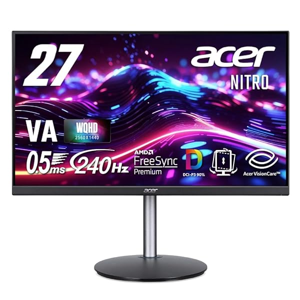 Nitro ゲーミングモニター 27in WQHD 広可視性角 VA 非光輝 エルゴスタンド 240サイクル 0.5ms(GTG) DCI-P3 90