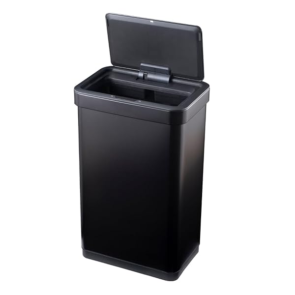 紙くずかご 自動小銃開閉 エコノヴァセンサービン 50L (45Lゴミ袋相応う) 黒いこと ステンレス鋼 はだ着