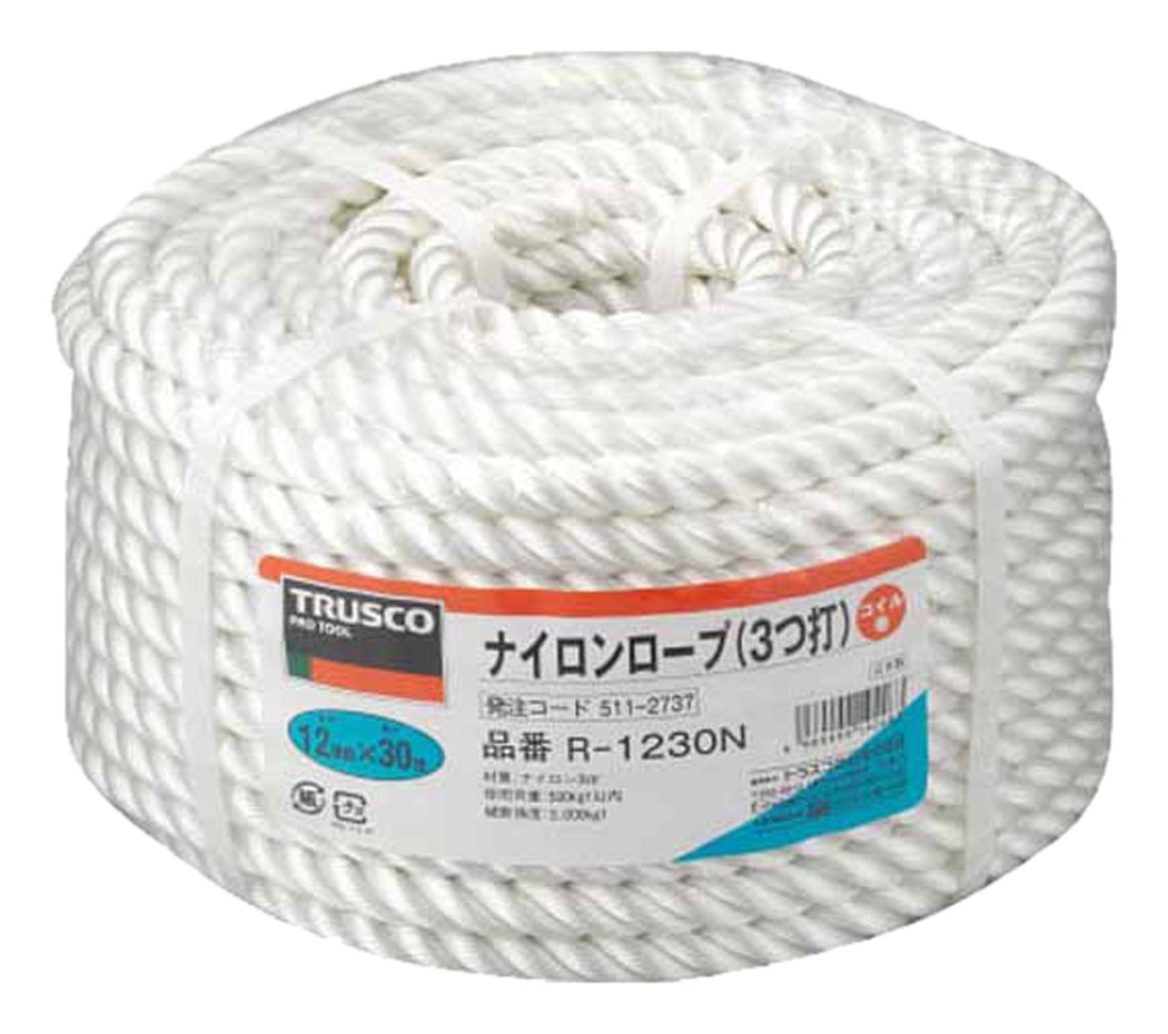TRUSCO(トラスコ) ナイロン縄索 12mm×30m 3つ打印字機 R-1230N