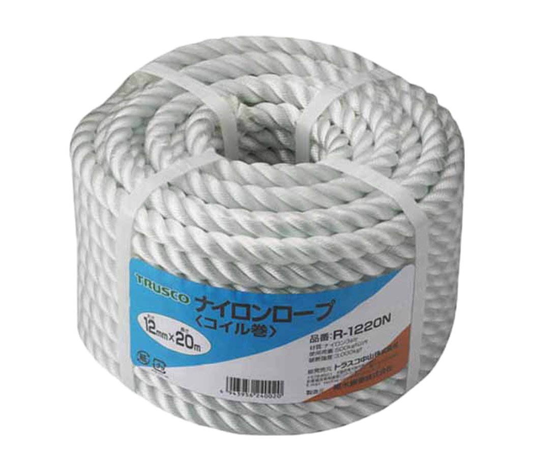 TRUSCO(トラスコ) ナイロンロープ 12mm×20m 3つ打タイプ R-1220N