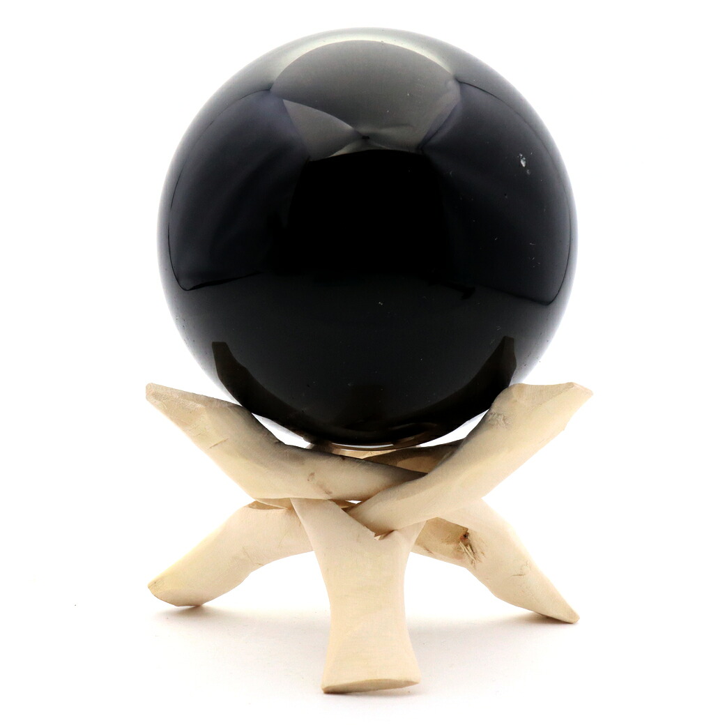 モリオン 黒水晶 丸玉 木製台座付き 直径 82mm 山東省産 天然石 パワーストーン 1点もの 置き物 インテリア 置物 開運 原石 クリスマス