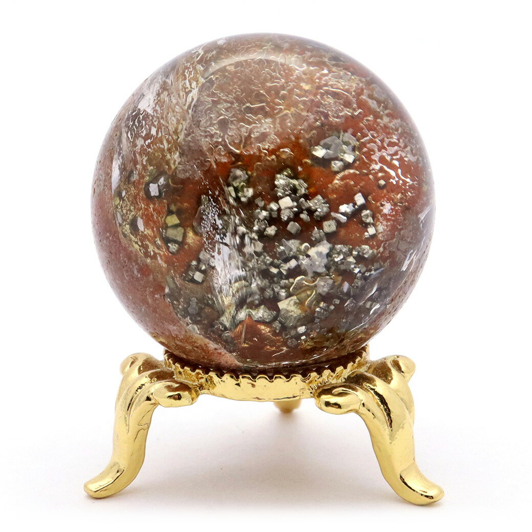 楽天市場】パイライト イン ガーデンクォーツ 丸玉 37mm 台座付き 庭園