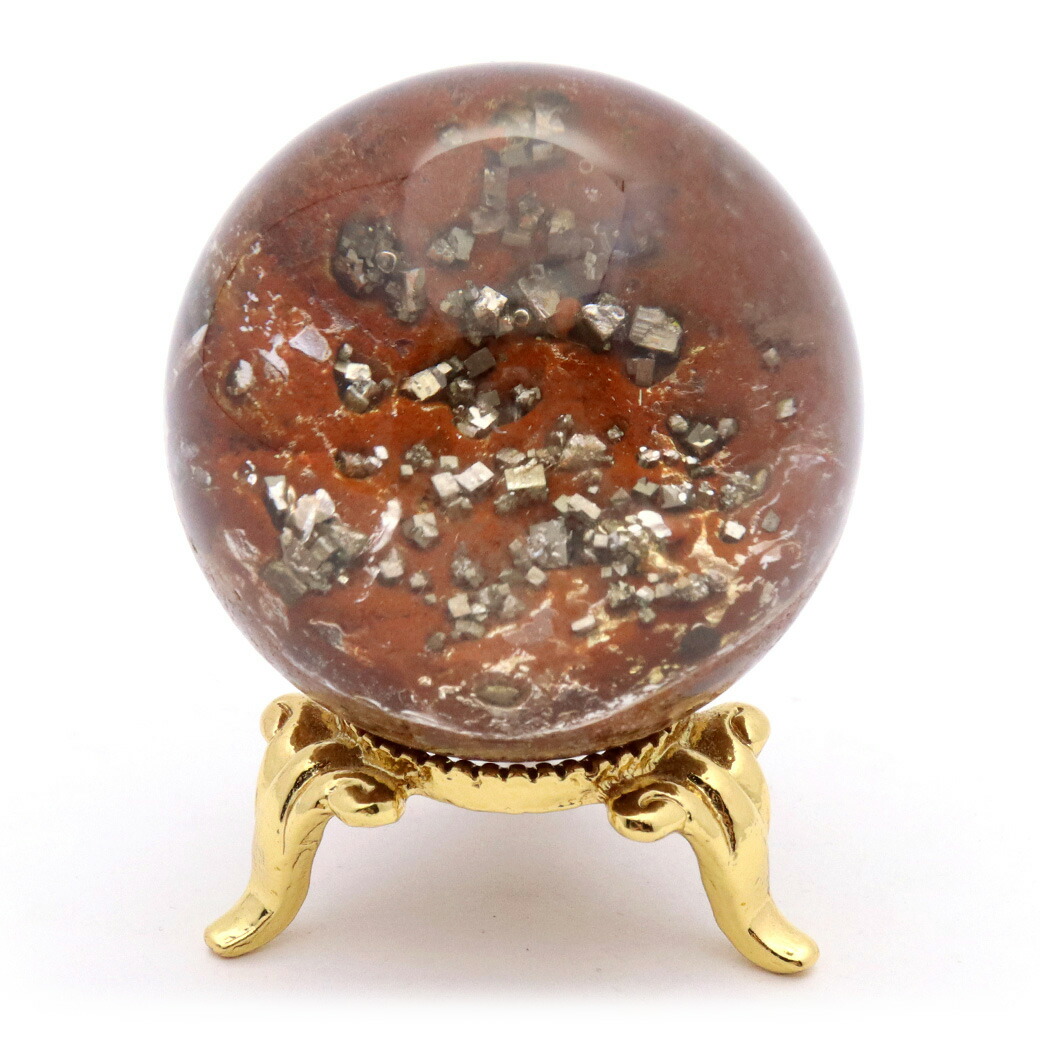 楽天市場】パイライト イン ガーデンクォーツ 丸玉 37mm 台座付き 庭園