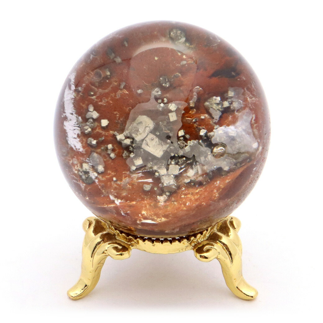 楽天市場】パイライト イン ガーデンクォーツ 丸玉 31mm 台座付き 庭園