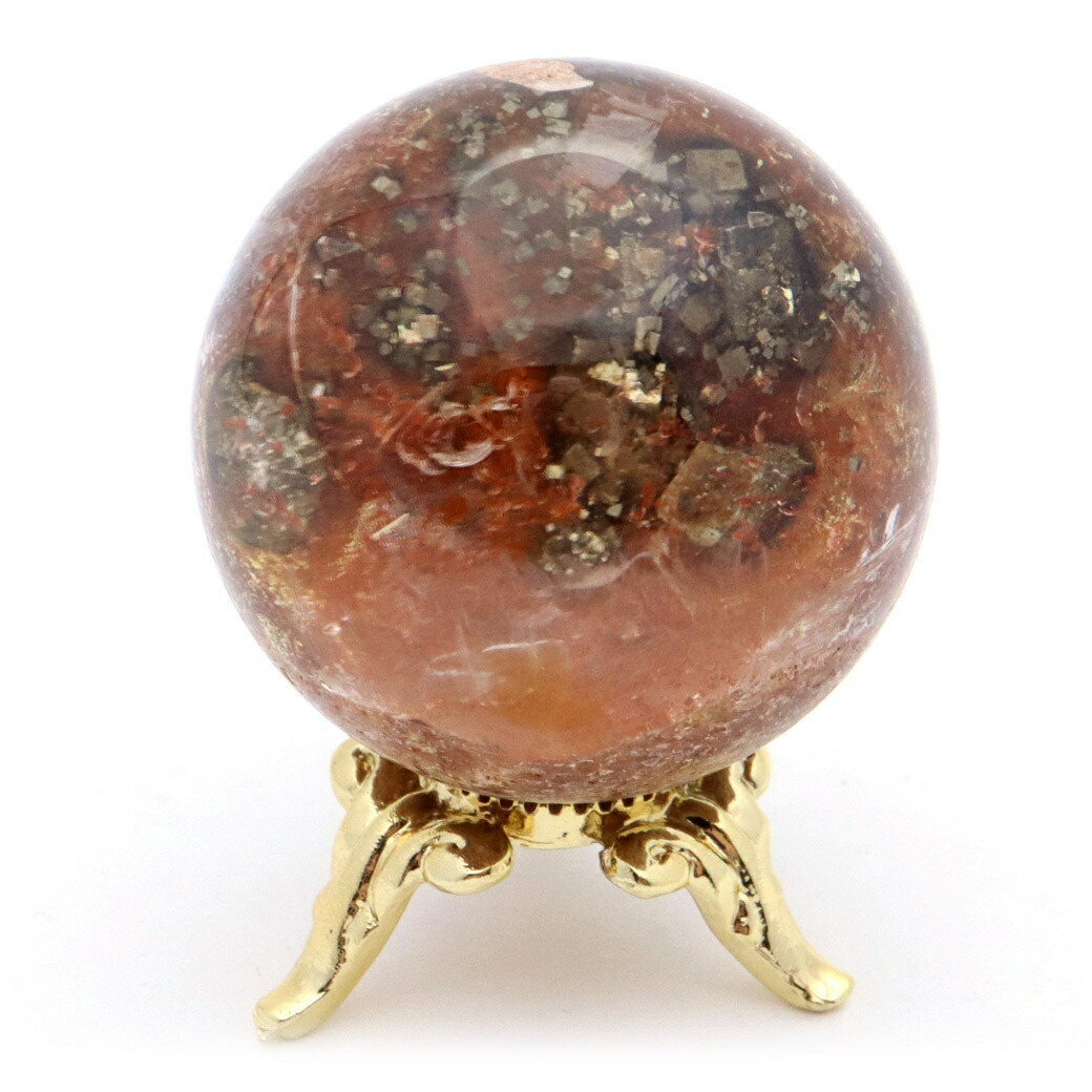 楽天市場】パイライト イン ガーデンクォーツ 丸玉 37mm 台座付き 庭園