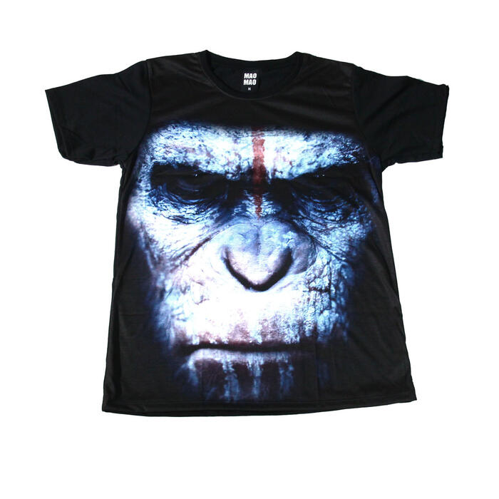 【送料無料】MAO MAO プリントTシャツ ブラック メンズ 映画猿の惑星 インパクト抜群 新世紀 アート マニア コレクター カワイイ おしゃれ ストリート系 カッコイイ クール インナー 柄物 半袖 M/L/XLサイズ 大きいサイズ画像