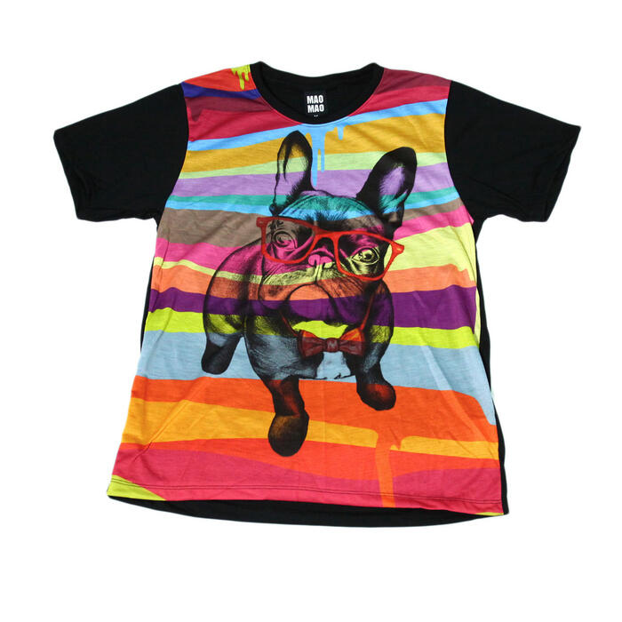 楽天市場 送料無料 Mao Mao プリントtシャツ ブラック メンズ フレンチブルドッグ アニマル ペット 動物 愛犬家 レインボーカラー イラスト カワイイ おしゃれ ストリート系 カッコイイ クール インナー 柄物 半袖 M L Xlサイズ メンズファッションone Sky
