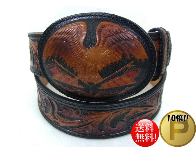 ◆SILVER CREEK◆ 【Tony Lama】 USA なめし革バックル付き添い人 鷲＆信号旗 カービングスタンプ ウエスタン三尺帯 38粍幅 【黒いこと×赤いこと赤銅色】 メンズ 本革 牛 鷲 少尉 唐草 牛飼い カントリー 乗り馬 牧草地 バイ鉄道車両 御召しもの 上野 アメ横  貨物輸送無料