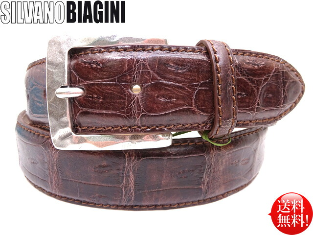 ★SILVANO BIAGINI★ ワニ革 イタリア製 カイマン 背ワニベルト(40mm幅) 【ブラウン】茶 マット仕上げ メンズ レディース 本革 エキゾチックレザー 爬虫類 牛革 カット対応 カジュアル 個性的 本革 イタリアンバックル 送料無料 ハンドメイド MORO｜ＯＮＥ　ＡＮＤ　ＨＡＬＦ 27,860円