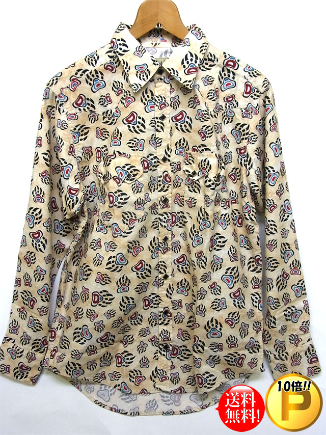 ☆数量SALE☆ 日本製 当店オリジナル ウエスタンシャツ(レギュラーフィット) 『ベアバウ』 【クリーム】 USA生地 熊 手 アニマル ハンド 爪 クロウ ネイティブ インディアン アメリカ カントリー カウボーイ 乗馬 バイカー 衣装 舞台 アメカジ 上野 アメ横 石原商店 送料無料