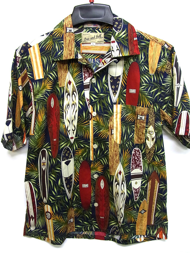 工場直送 限定品 Usa Hoffman Fabrics 生地 日本製 サーフボード One And Halfオリジナル アロハシャツ ネイビー 紺 メンズファッション ショートスリーブ 半袖 サーファー ハワイアン トロピカル サーフィン リーフ アメカジ 夏 サマー 上野 アメ横 石原