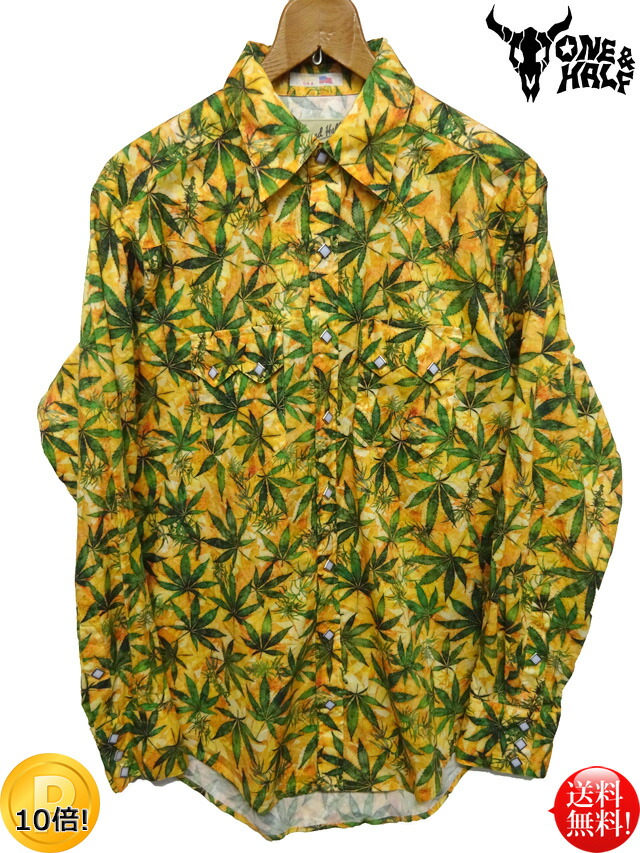 ☆数量限定☆ 日本製 当店オリジナル ウエスタンシャツ(レギュラーフィット) 『CANNABIS』 【タイダイ】 マリファナ ガンジャ アサ marijuana 大麻 メンズ レディース USA生地 ハシシ weed leaf リーフ デンバー 衣装 バンド カントリー メキシコ 送料無料|ONE AND HALF
