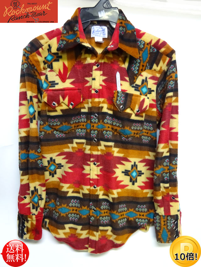 海外正規品 Rockmount Usa アメリカ製 メンズ ネイティブ模様 フリース ウエスタンシャツ リラックス ブラウン レッド 茶 赤 アメリカ カントリー カウボーイ 乗馬 牧場 ネイティブ バイカー アメカジ ビッグサイズ 上野 アメ横 石原商店 送料無料 50 Off