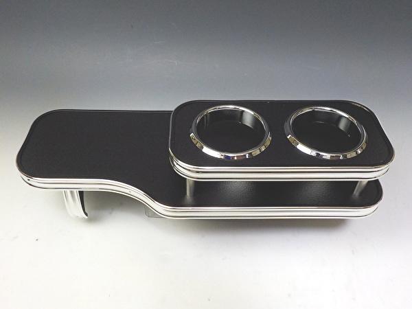 【売り切り お買い得】MK53Sスペーシア（17/12～） フロントテーブル　レザーブラック　BKｘフルメッキ カスタム カスタムパーツ 車内収納 高級感 インテリア性 ドリンクホルダー 日本製 自社製作 職人仕上げ カー用品