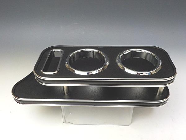 【売り切り! お買い得】LA350/360（17/5～）ミライース　フロントテーブル レザーブラック　BKｘシルバー　携帯左 カスタム カスタムパーツ 車内収納 高級感 インテリア性 ドリンクホルダー 日本製 自社製作 職人仕上げ カー用品｜one creation