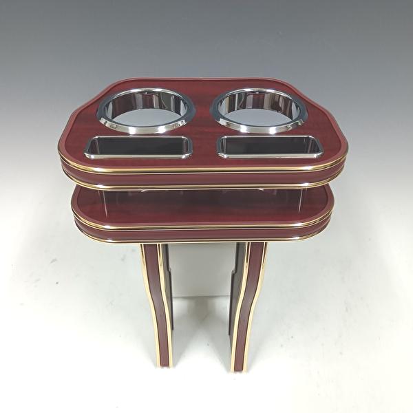 【売り切り! お買い得】30ヴェルファイア/アルファード前期（15/1〜) フロントカップホルダー　カリン　茶xゴールド カスタム カスタムパーツ 車内収納 高級感 インテリア性 ドリンクホルダー付き 日本製 自社製作 職人仕上げ カーアクセサリー カー用品 車用収納画像