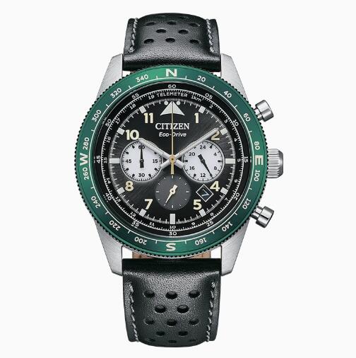 [CITIZEN] 腕時計 海外モデル エコ・ドライブ クロノグラフ メンズ ウォッチ 腕時計 グリーン レザーベルト CA4558-16E 並行輸入品
