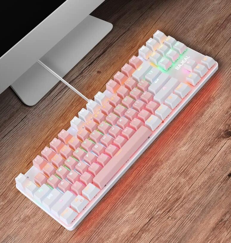メカニカルキーボード ホットスワップ 87キー キーボード USB有線 ブルー スイッチキーボード 2色 シャインスルーキーキャップ マルチLEDバックライト付きゲームキーボード ブラック ピンク 4,886円