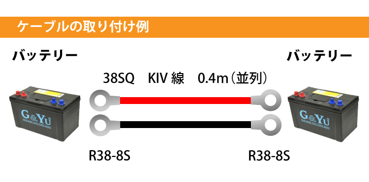 市場 38SQ 0.4m R38-8S KIV線 丸型端子圧着済 並列ケーブル 赤黒セット R38-10 or