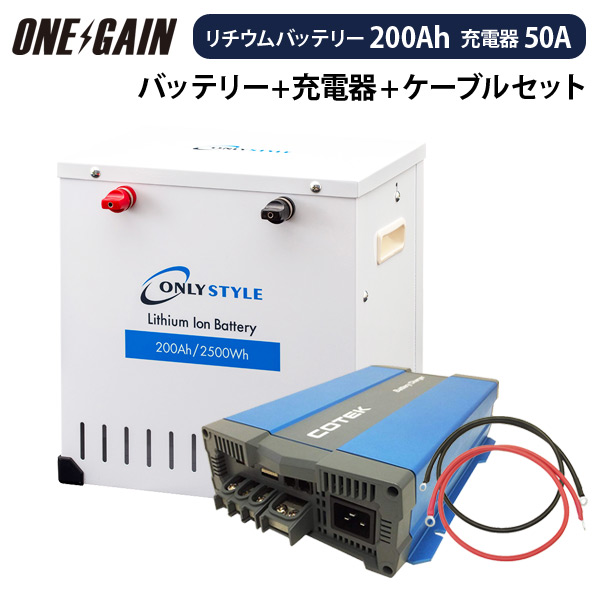 楽天市場】オンリースタイル リン酸鉄リチウムイオンバッテリー 2500Wh(200Ah) 12v + COTEK 高性能充電器 セット LOW-version  SimpleBMS内蔵WB-LYP200AHA12SB -LOW + CX1250代引き不可 キャンピングカー : 車中泊サブバッテリーのワンゲイン