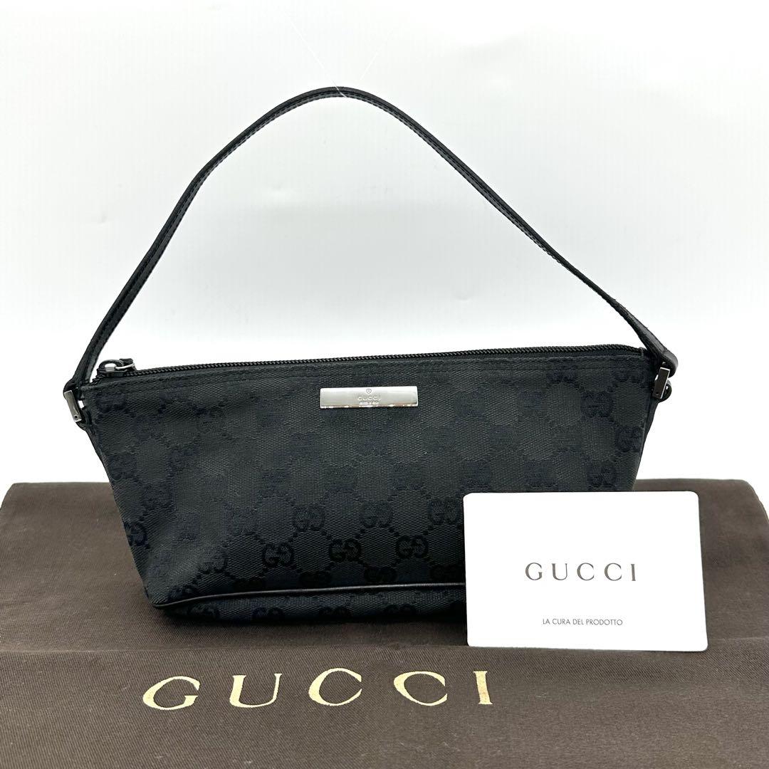 S*A様 Gucci ブラック GGパターン アクセサリーポーチ　ハンドバッグ グッチ アクセサリーポーチ GG柄 キャンバスレザー ブラック