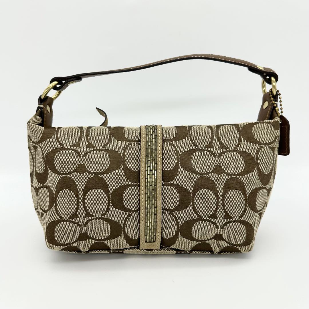 良品　COACH　コーチ　アクセサリーポーチ　ゴールドチェーン　ノリータ　シボ革 ☆美品☆ COACH コーチ レザー ポーチ ゴールドチェーン