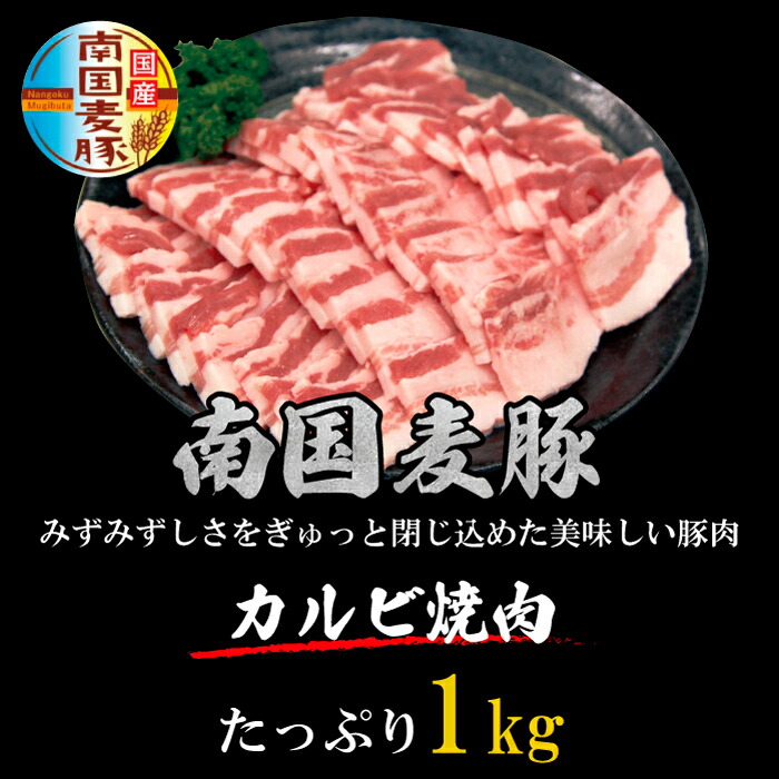 国産豚肉 南国麦豚 1kg カルビ焼肉