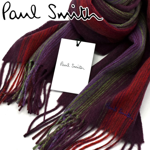 楽天市場 ネコポス配送で送料無料 Paul Smith ポールスミス イギリス製 メンズマフラー マルチカラー ストライプ柄 マゼンタ M1a 879e As04 28 1more ワンモア