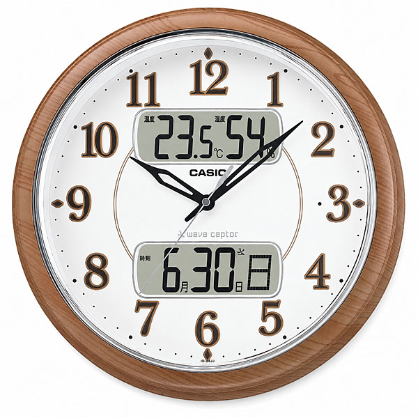 カシオ CASIO CLOCK 掛け時計 ブラウン 壁掛け時計 電波 温度 湿度 野鳥のさえずり フルブライト夜見えライト 木目調 ITM-900FLJ-5JF｜1MORE（ワンモア）