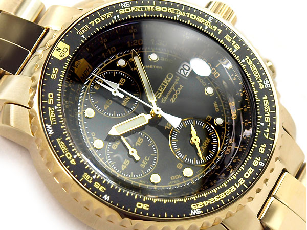 1more Seiko Quartz Pilot Alarm Chronograph Men Watch Gold Black