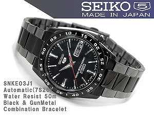 【楽天市場】【日本製逆輸入SEIKO 5】セイコー5 自動巻き メンズ腕時計 ブラック ガンメタルコンビベルト SNKE03J1：1MORE