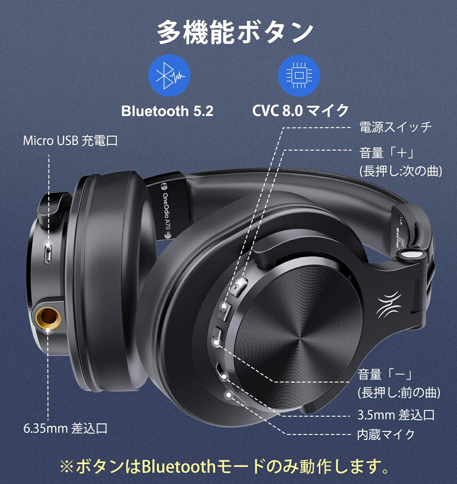 【Bluetooth対応】OneOdio ヘッドホン A70 Amazon.com: OneOdio A70 Bluetooth Over Ear Headphones