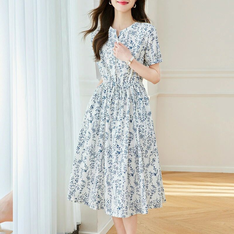 花柄 衣装 レディース ロング丈 半袖 たまり場風 夏服 体型覆いかぶせる A伝達ルート 今めかしい 好いたらしいめ 心地好い