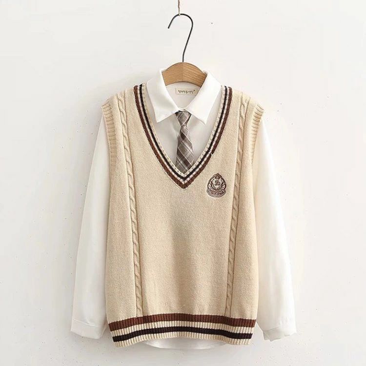 ニットベスト スクールベスト Vネック JK ホワイト スクール ノースリーブ 制服 制服 セーター 春 夏 チョッキ 学生服 中学 秋