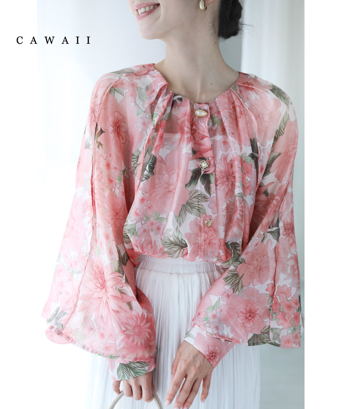 【再入荷♪3/19 20時】 (S~3L対応) 春爛漫ふんわりシルエットのシアーチュニックトップス
