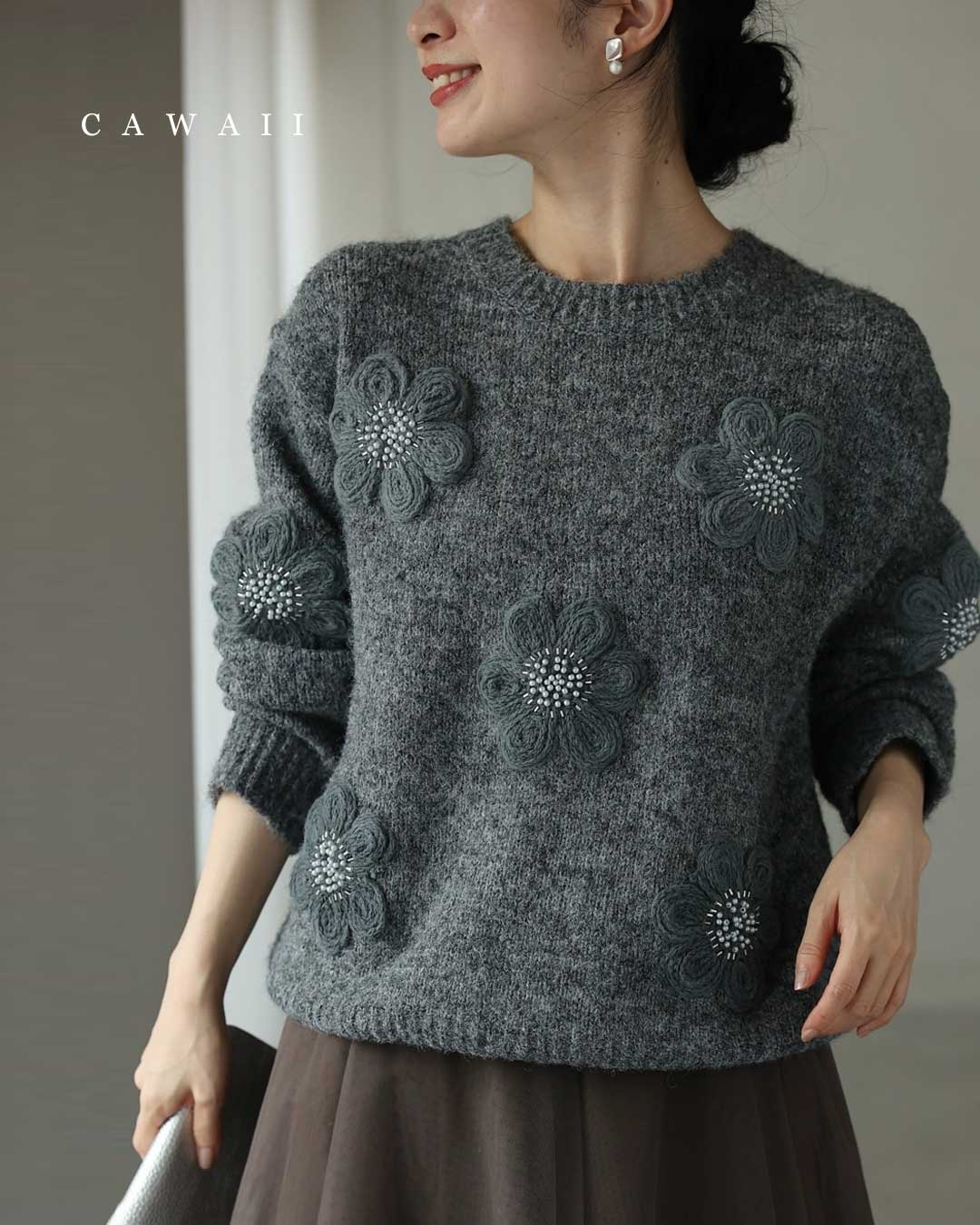 楽天市場】（S~3L対応）大輪の花を咲かせるバイカラーニットプル