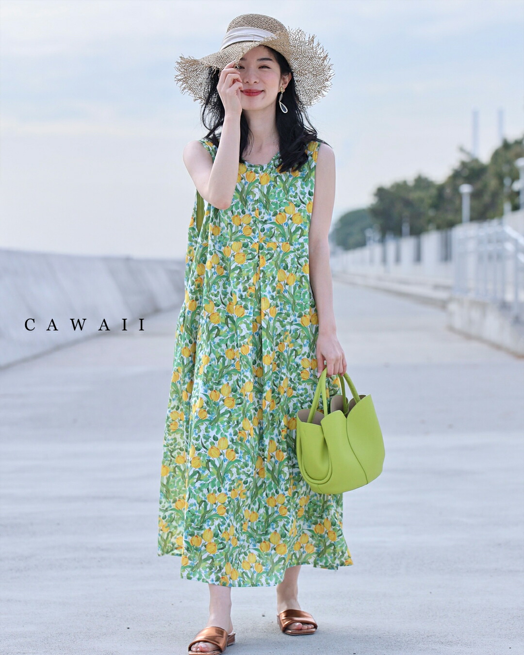 楽天市場】（S~3L対応）春を告げるチューリップミディアムワンピース