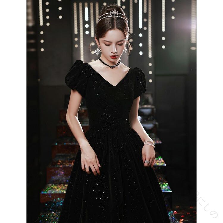 全6色 彼者誰時お召しもの 黒 天鵞絨 天鵝絨 ロングお召しもの 告げ知らせる会お召しもの パフ捩り 成年者式 同窓会 有りがたさ会 寄り合いお召しもの お呼ばれ 黒いこと キラキラ 婚礼の儀 二次会 オフショルダー うしろ側シュロの葉 6手合い XS S M L XL XXL XXXL レディースファッション-ドレス