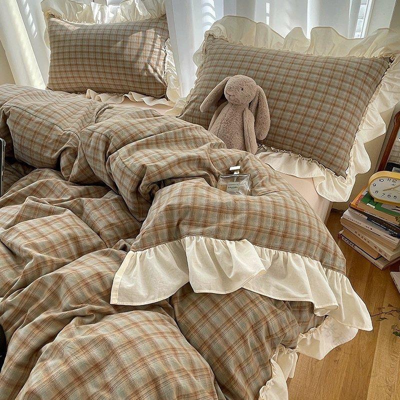 布団 カバー セット チェック柄 可愛い 綿 寝具 ベッドカバー 3点セット シングル セミダブル 掛け布団カバー シーツカバー フラットシーツ ボックスシーツ 掛けカバー 掛けふとんカバー 掛カバー