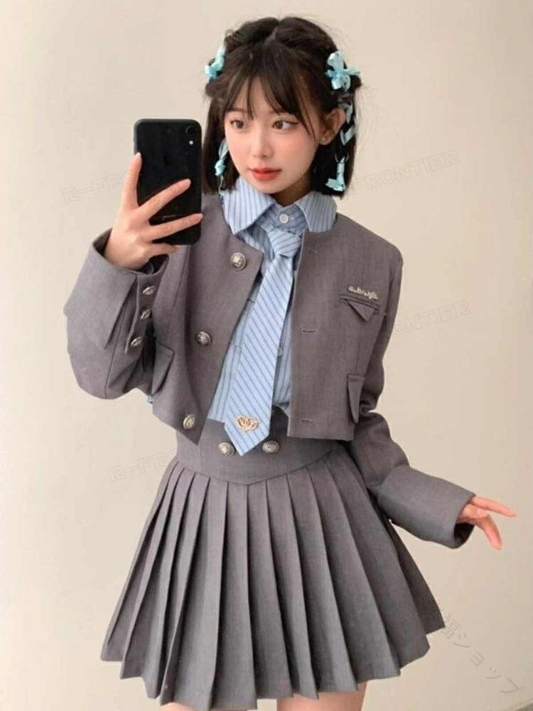 卒業式 スーツ 女の子 160 韓国 なんちゃって 制服 卒服 グレー ブレザー ショート丈 スカート シャツ ネクタイ付き 小学校 女子 小学生 ジュニア 中学生 高校生 入学式 フォーマル ピアノ 発表会 お受験 成人式 S M L XL