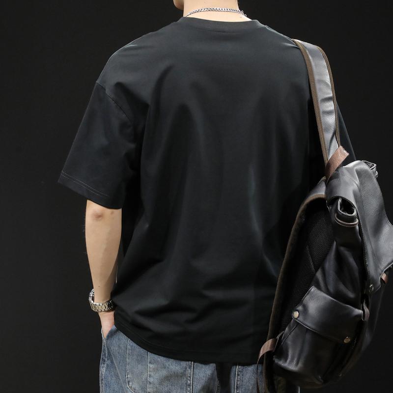 T シャツ メンズ 半袖 夏物 薄手 男性用 ゆったり ルーズ フィット ビッグ シルエット 大きい サイズ 綿 混 素材 クルー ネック ジッパー ポケット 付き 通気性 シワ に なりにくい デイリー ユース カジュアル ダーク グレー ブラック