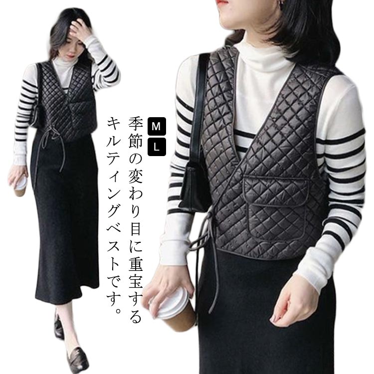 楽天市場】キルティングベスト Vネック ノースリーブ アシンメトリー
