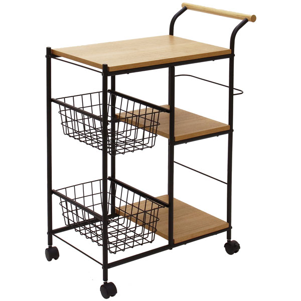 新作ウエア キッチンワゴン ハンドル付き 収納ワゴン ワゴン キャスター付 送料無料 キッチンワゴン タオル掛け付き シンプル 北欧 ナチュラル レトロ カフェ風 高さ87 5cm 奥行き38cm 幅65cm キッチンやリビング サイドワゴンとして 天然木 スチールがおしゃれ Fah