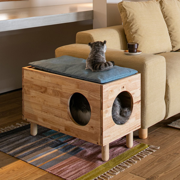 ＼5が付く日P3倍／キャットハウス ペットハウス キャットハウス 猫用 キャット ドッグ 小型犬 ペットベッド 屋内 小型 おしゃれ かわいい シンプル 北欧 ナチュラル カントリー 韓国インテリア ジャパンディ 天然木 クッション付き｜Ones Interior
