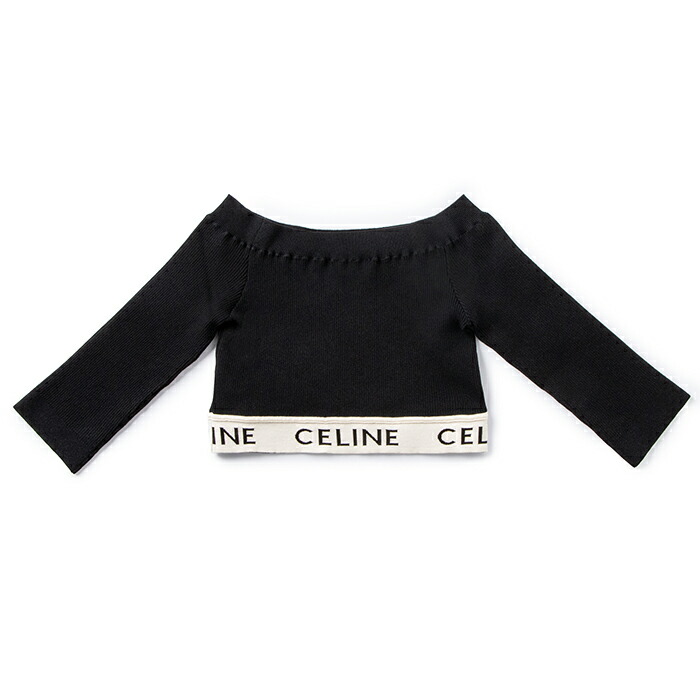 セリーヌ CELINE ロゴ ブラック クロップ アスレチックニット トップ